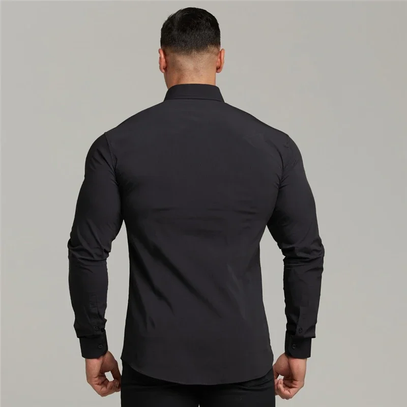 Men Fashion Casual Long Sleeve Solid Shirt Super Slim Fit Male Social Business Dress Shirt Fitness Sports Clothing dress shirts men casual shirts