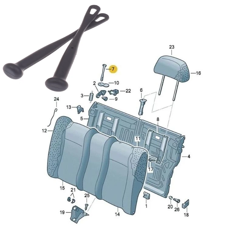 Tige de traction de dégagement de dossier de siège arrière en caoutchouc noir, 2 pièces, pour Golf MK3 / Jetta Vento MK3 / Polo 6N 6N2 / Caddy MK2