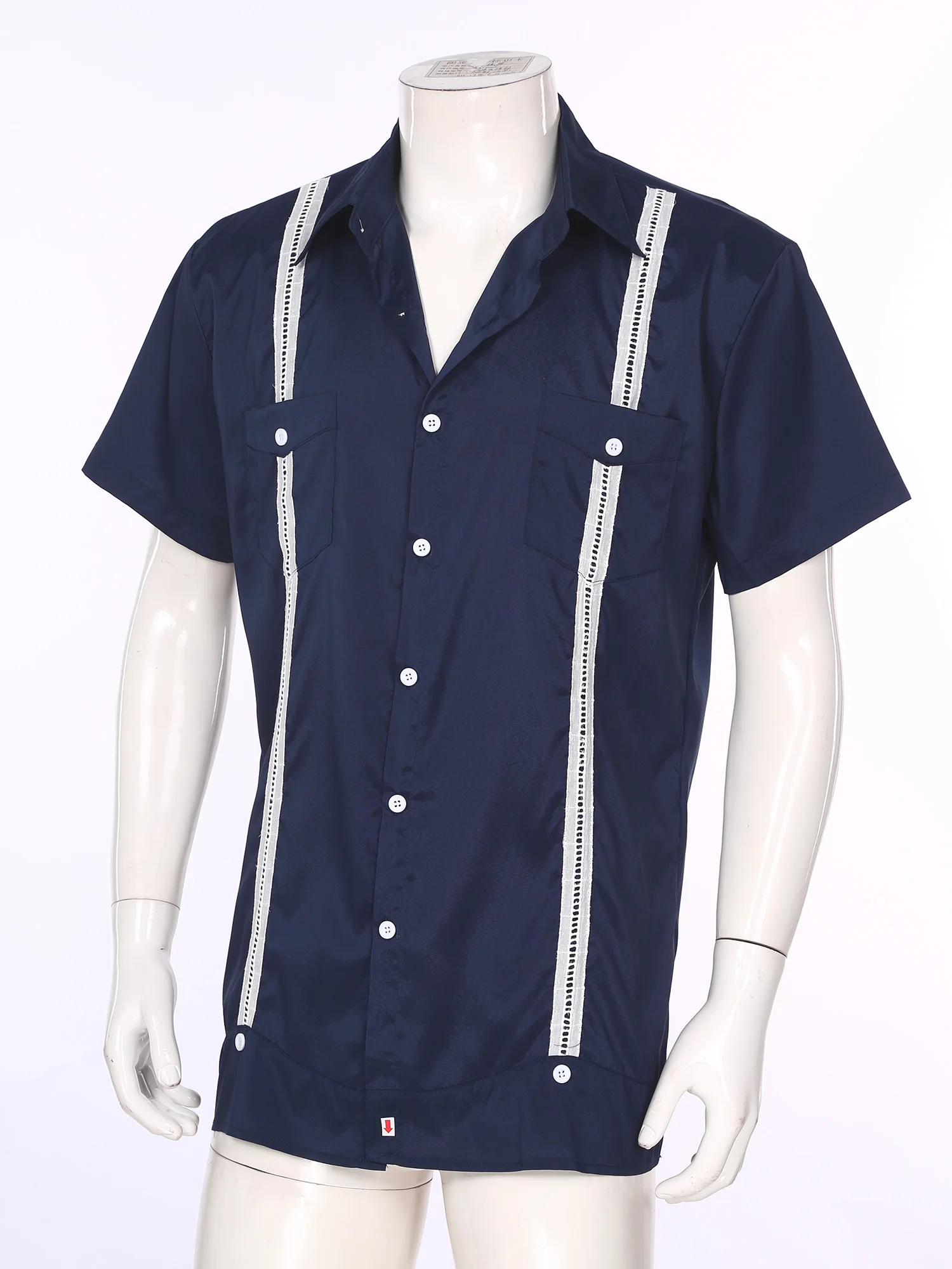 Mens Short Sleeve Button Tops Turn-Down Collar Shirt Contrast Color Stripe Shirt Vacation Travel Beachwear Casual Shirt