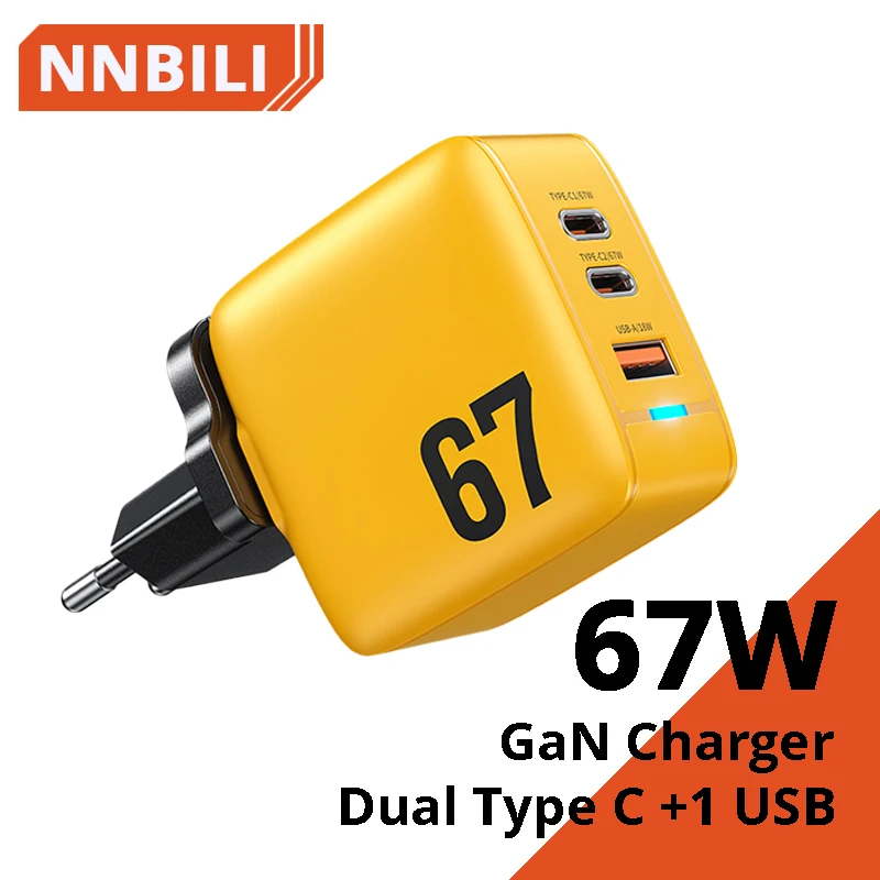

67W GaN Charger Foldable Three Port QC PD 4.0 3.0 Fast Charging Block Power Adapter for Laptop MacBook Samsung Galaxy iPhone LG