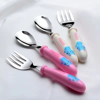 2pcs/Set Baby Gadget Tableware Children Utensil Stainles Steel Toddler Dinnerware Cutlery Cartoon Infant Food Feeding Spoon Fork 1