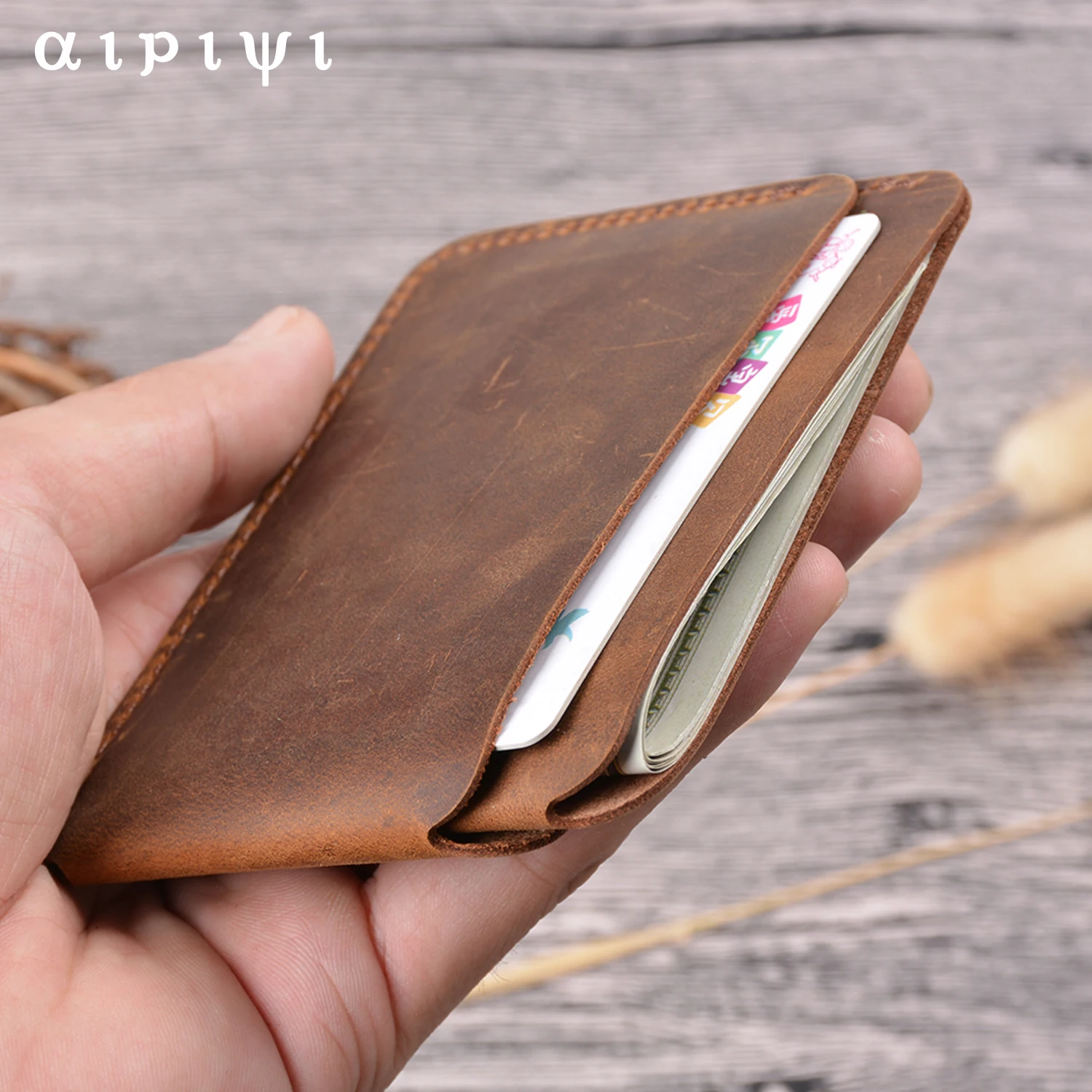 Vintage Handcrafted Top-Grain Leather Slim Wallet-Unisex Mini Card Holder & Coin Purse, Original Ultra-Thin Design for IDs, Ke