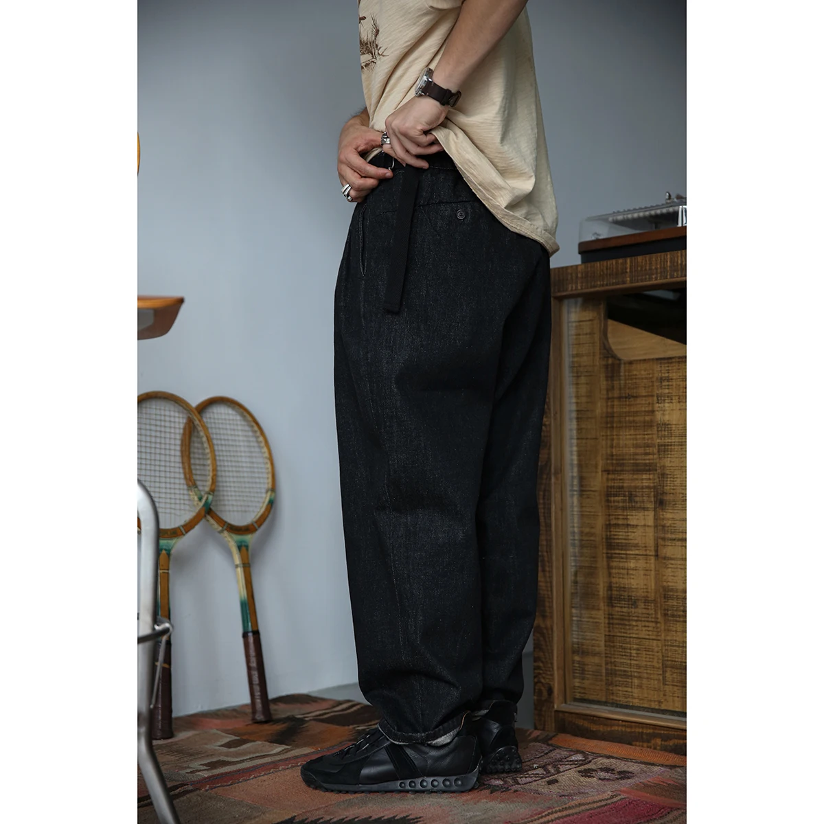 Second Order Pleated Jeans Black 14oz Selvage Denim High Rise British Army Pants 3