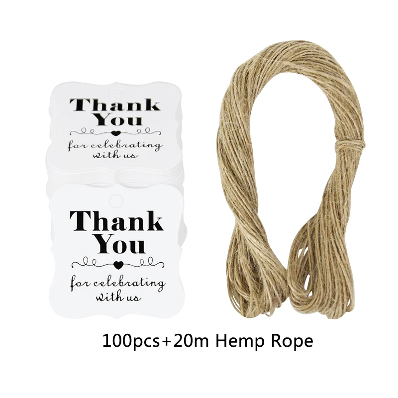 Bulk Set of 100 Handmade Kraft Paper Gift Tags with Hemp Ropes