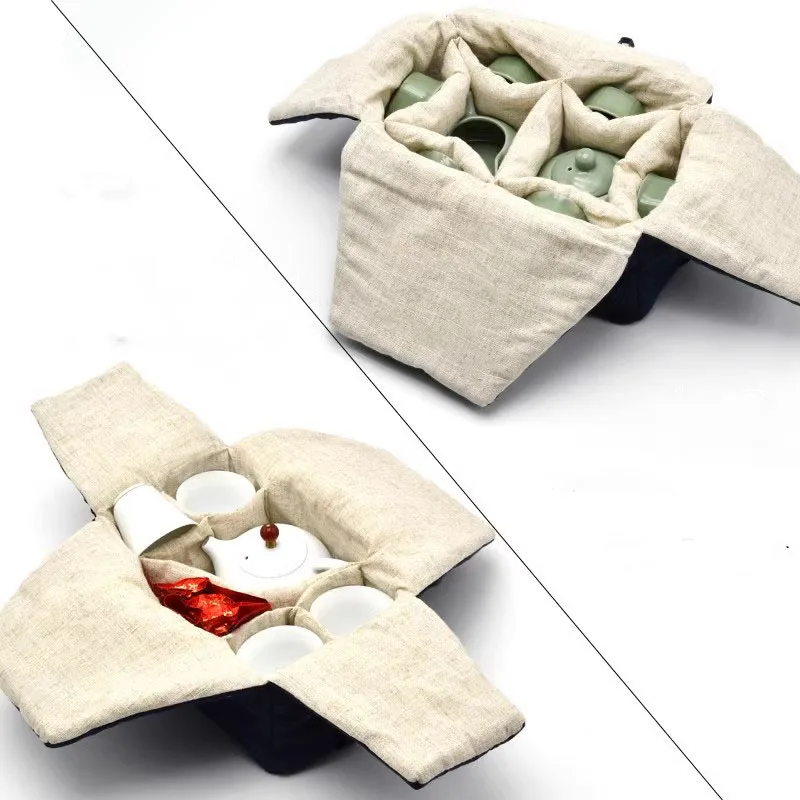Teacup Bag Portable Travel Tea Set Storage Bag Tea Pots Four Or Six Cups Large Cloth Outdoor Organizer Tea Storage Bags