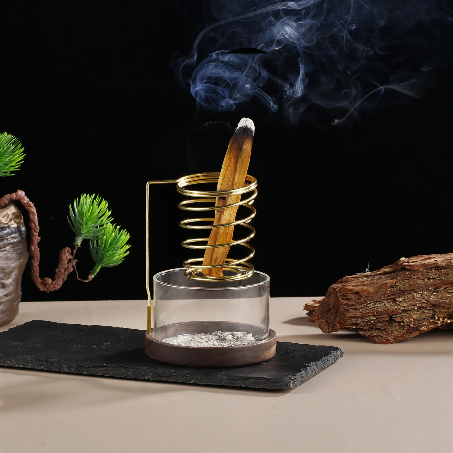 Metal Sage Holder Burner Palo Santo Holder with Glass Ash Catcher Tray Incense Holder for Meditation Yoga Spa