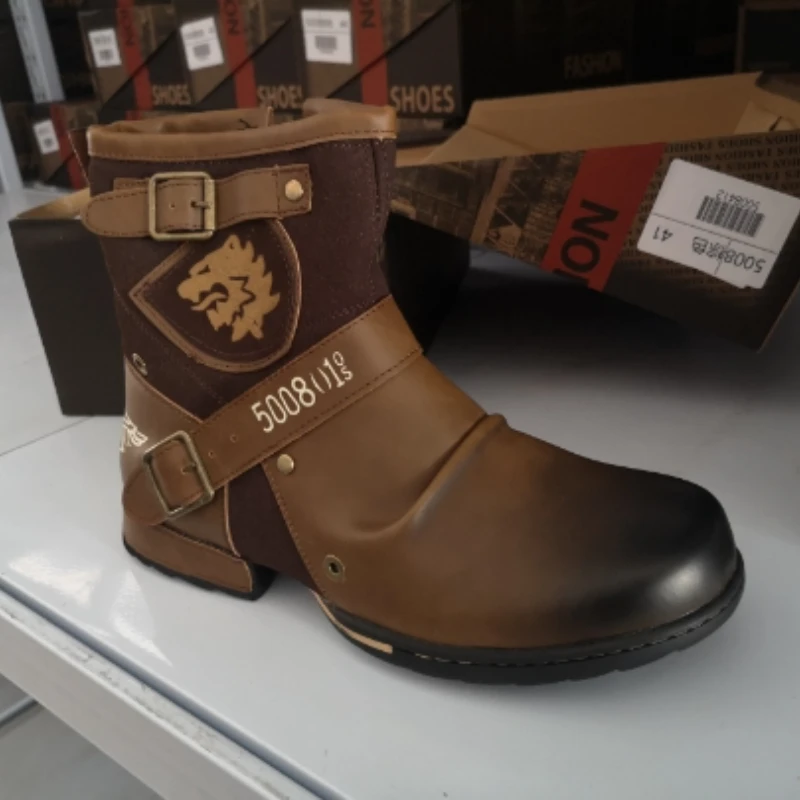 Men Boots Ankle Boots Metal Buckle Zipper Motorcycle Outdoor Plus Size 39-48 Punk Bottines men sneakers outdoor boots chelsea boots men leather boots