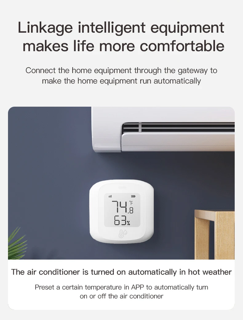 com Tela LED, Smart Home, Linkage, Thermo-hygrome,