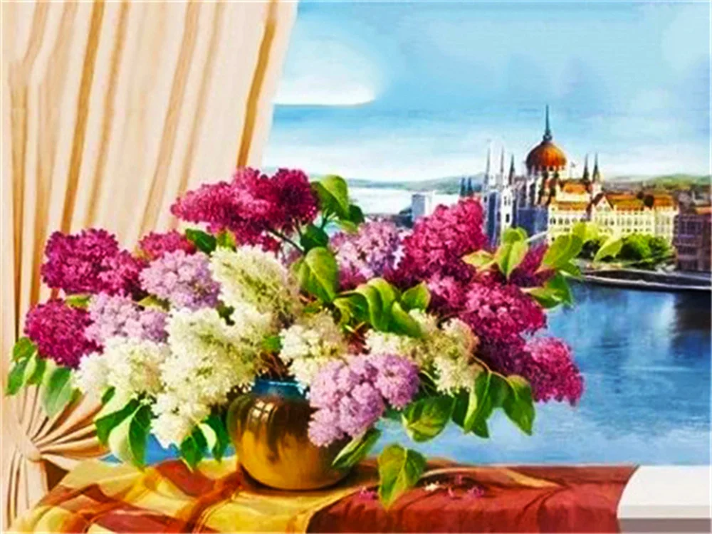 Landschaft Blumen Meer Gedruckt Leinwand Kreuz Stich Stickerei Kit Malerei Handarbeit Handwerk Nähen Magie Großhandel Schmuck – Detail 23