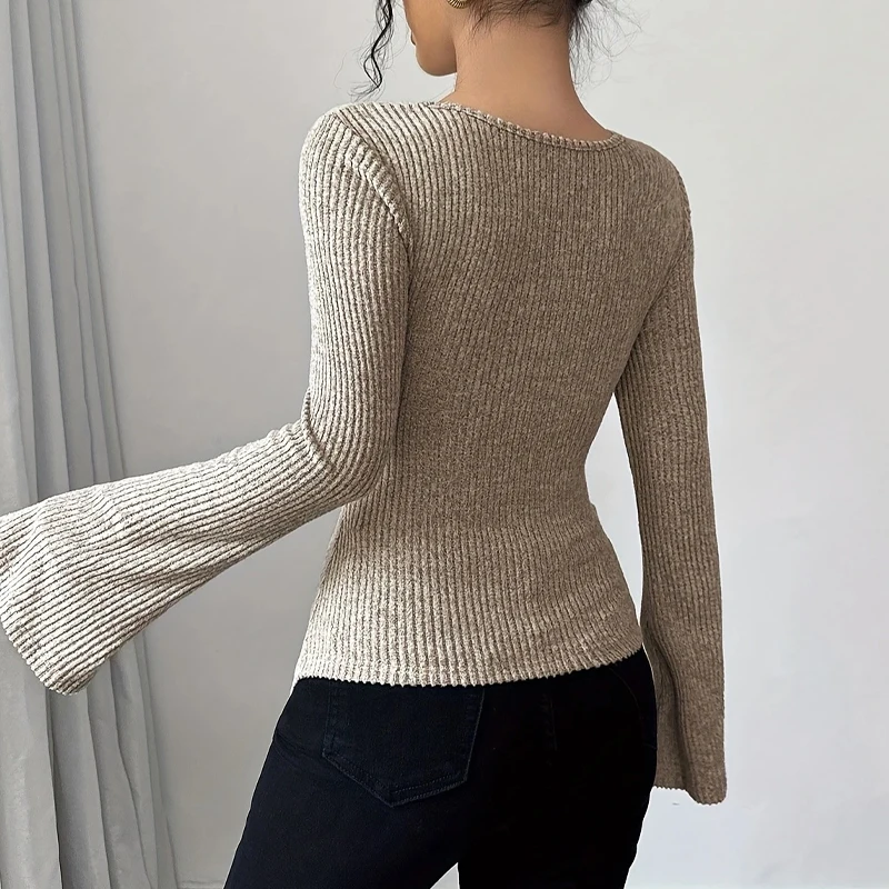 2025 Women Autumn Winter Long Sleeve Y2K Crop Top Trendy Off Shoulder Asymmetrical Fitted Knit V Neck Tee Shirts Tops Streetwear - Image 3