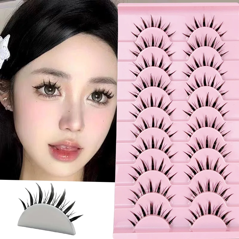 10 pairs of Devilish style anime false eyelashes C-curls, natural and dramatic effects, transparent stem reusable eyelashes
