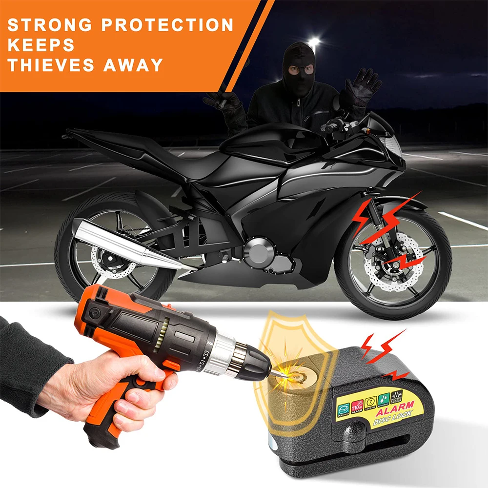 Ouspow Motorcycle Scooter Disc Brake Lock Alarm 110db Loud Waterproof Bicycle Anti-Theft Alarm + Reminder Rope