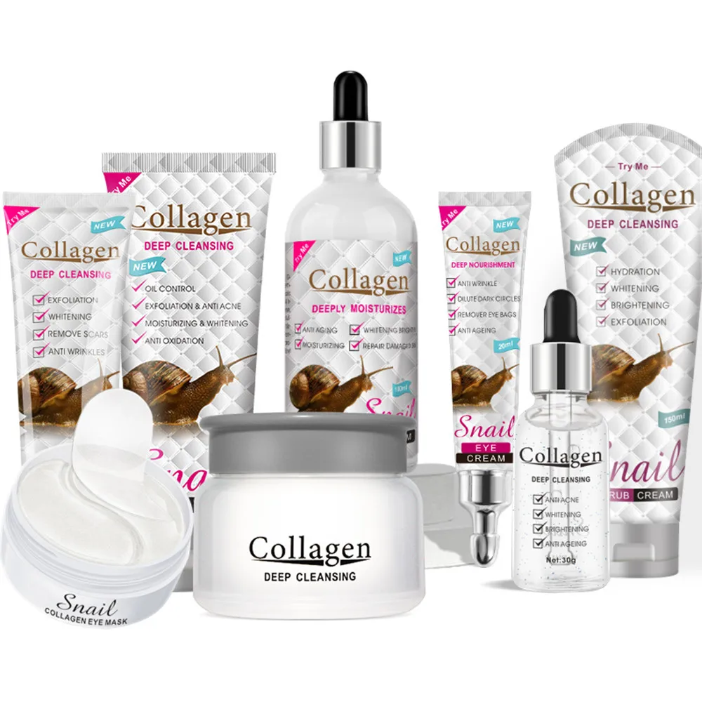 

Disaar Snail Collagen Facial Care Set Whiten Cleansing Repair Kit Face Cleanser Face Serum Eye Cream Essence Brighten Skincare