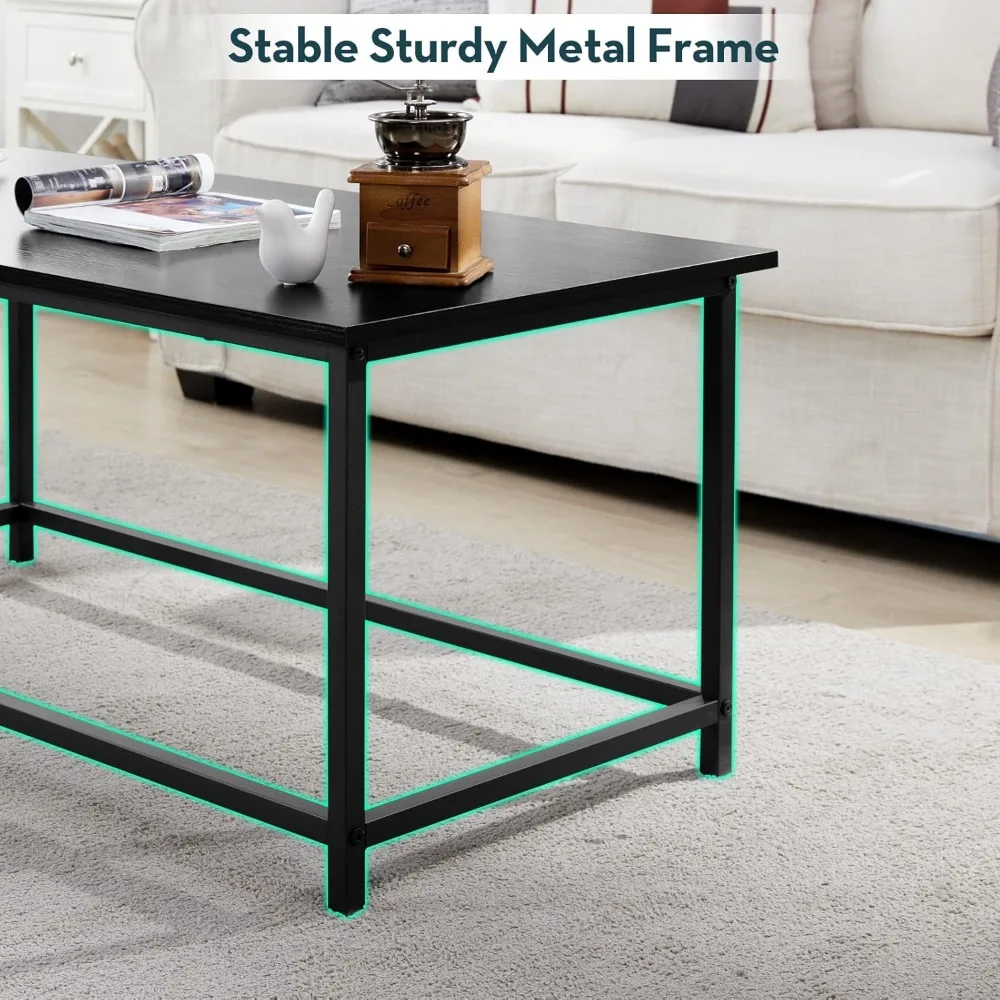 Black Coffee Table Simple Modern Rectangular Center Table Open Space Minimalist, Café Tables 4