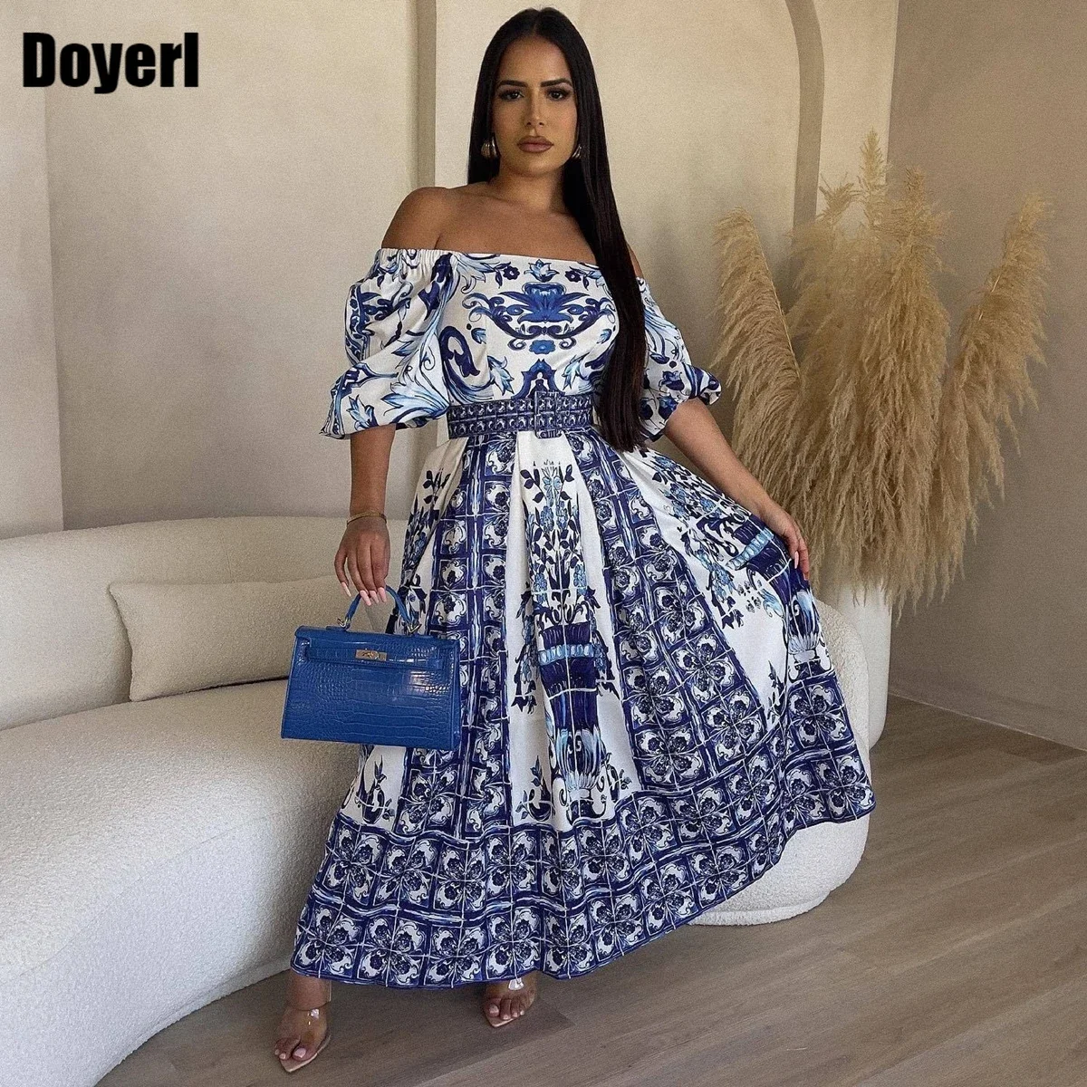 

Элегантные вечерние платья с принтом для женщин, с открытыми плечами, с открытой спиной, сексуальные большие свободные Макси-платья, женское платье для гостей свадьбы