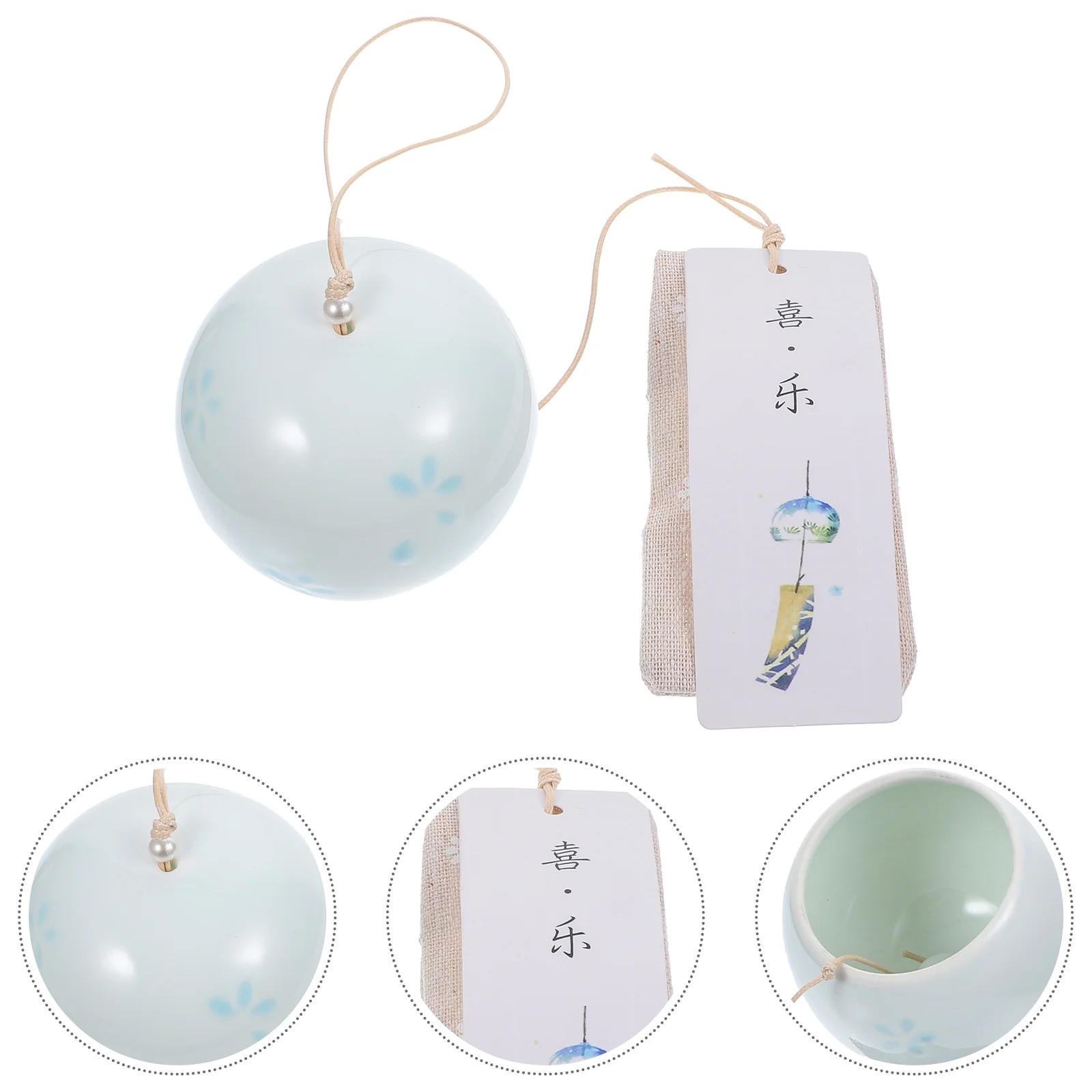 Ceramic Wind Chime Japanese Style Decor Bell Car Pendant Praying Window Blue Ornaments 4