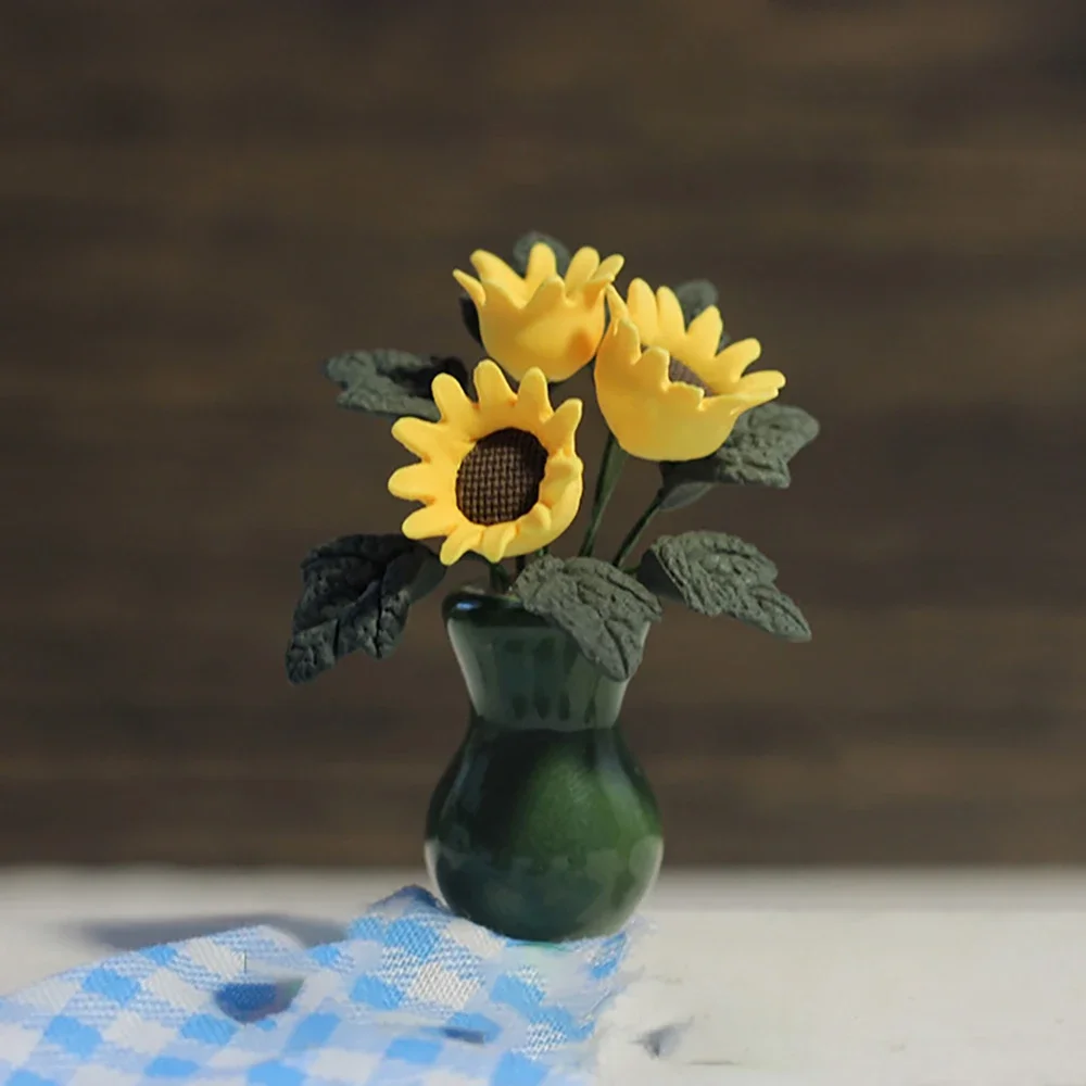 

1Pcs 1/12 Doll House Accessories Miniature Sunflower Potted Plant Mini Flower Model Toy for Dollhouse Decoration OB11 bjd