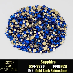 Shiny Gold Back Glass Crystal Rhinestones for DIY Crafts and Nail Art - 1440 Pieces (Sapphire)