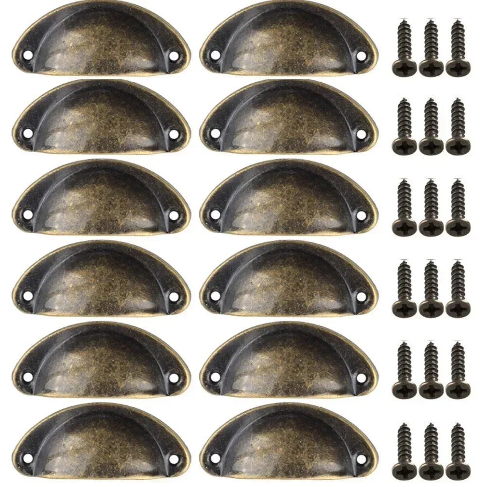 Retro Kitchen Drawer Cabinet Door Furniture Handles Iron Antique Shell Pull Handles 12PCS