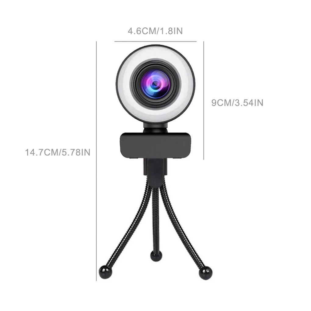 

Webcam Computer USB Camera Webcam with Microphone for Online Meeting Chatting 2K Fixed Focus 3 Levels Dimmable