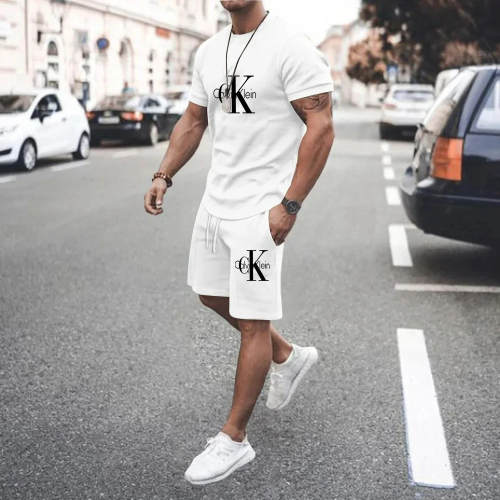 New 3D short-sleeved T-shirt setCamiseta manga corta con estampado 3D para hombre, conjunto 2 pantalones cortos portivos infor