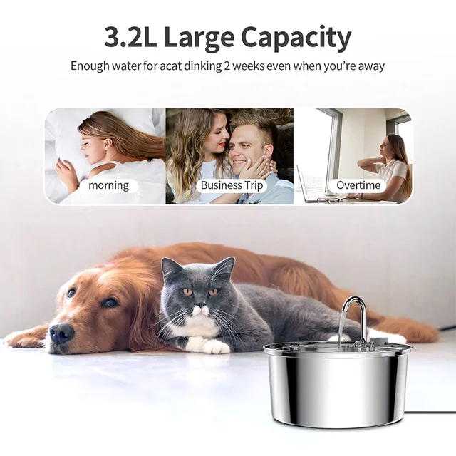 Large Dog Water Fountain, Stainless Steel Ultra-Quiet Dog Water Fountain for Large Dogs, Cats and Multi-Pet Homes 6