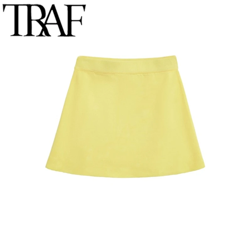 TRAF Y2K 2025 Woman Fashion Knitted Jacket With Edging Casual Slim Knitted Top+Elastic Waist Mini Skirt Sets Summer Yellow - Image 6