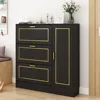 Shoe Storage Cabinet with 3 Flip Drawers & Locker, Wood Shoe Cabinet for Entryway, for Hallway Black and Gold (47.2”W x 9.5”D x 4