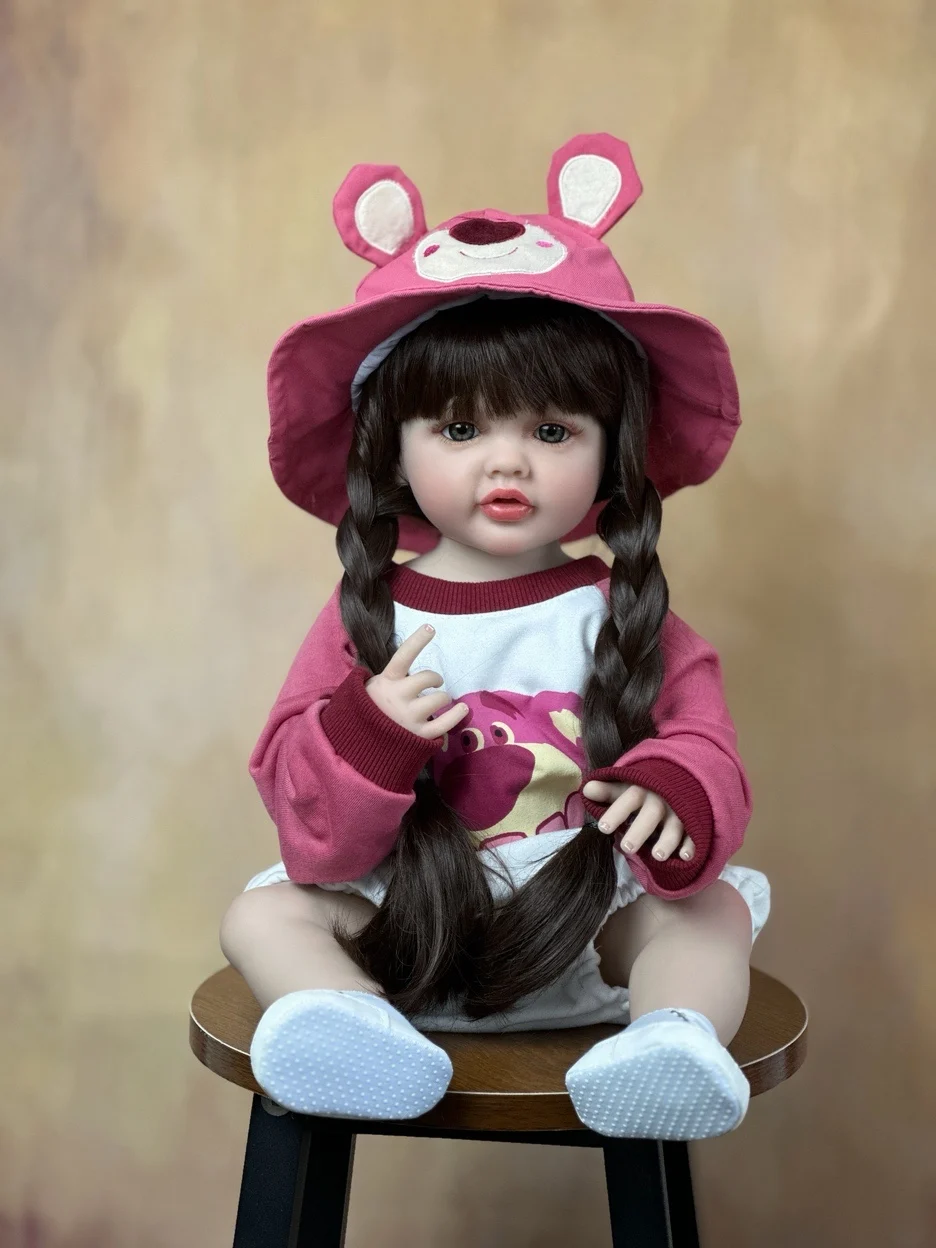BZDOLL Realistic Lifelike Reborn Baby Girl Full Silicone Body Doll With Long Hair 55 CM 22 Inch Princess Toddler Bebe 3