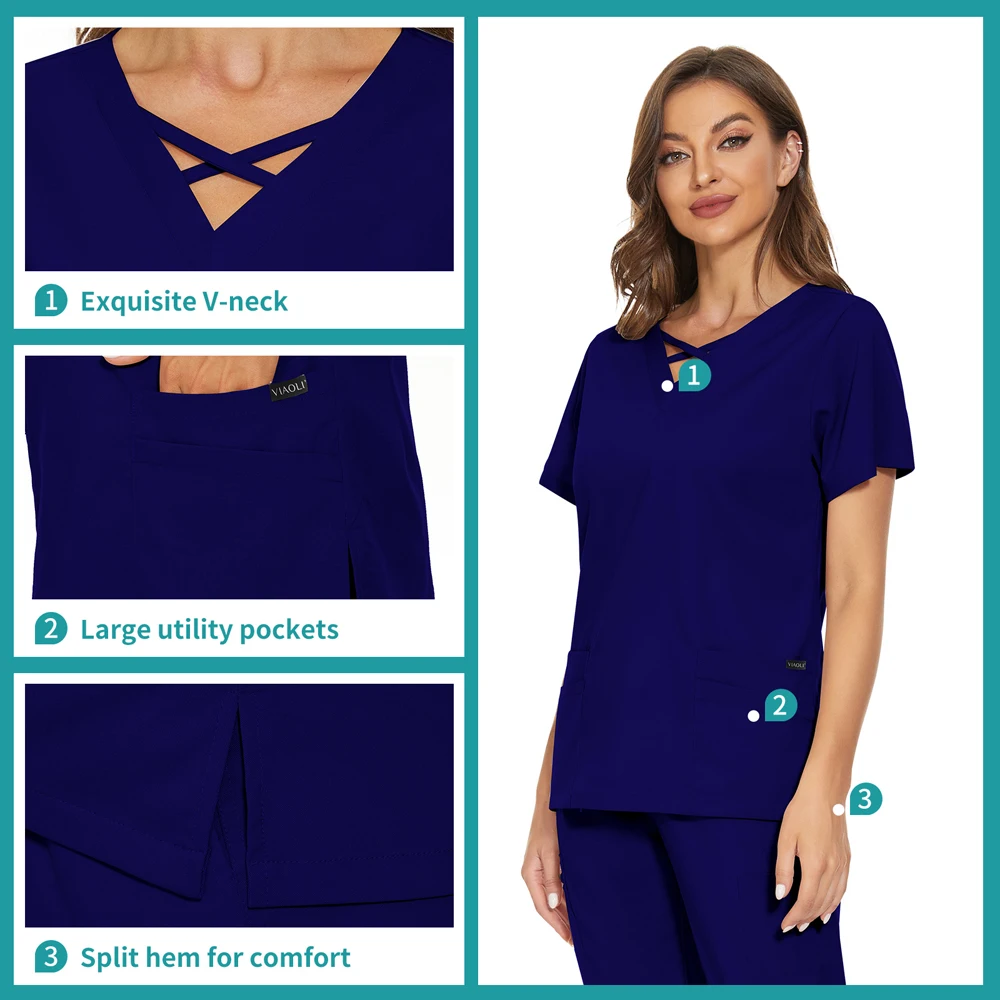 Mens Scrub Nurse Uniform Scrubs Shirt Short Sleeve Working Clothes Nurse Uniform Blouse Medical Uniformes Top Accessories