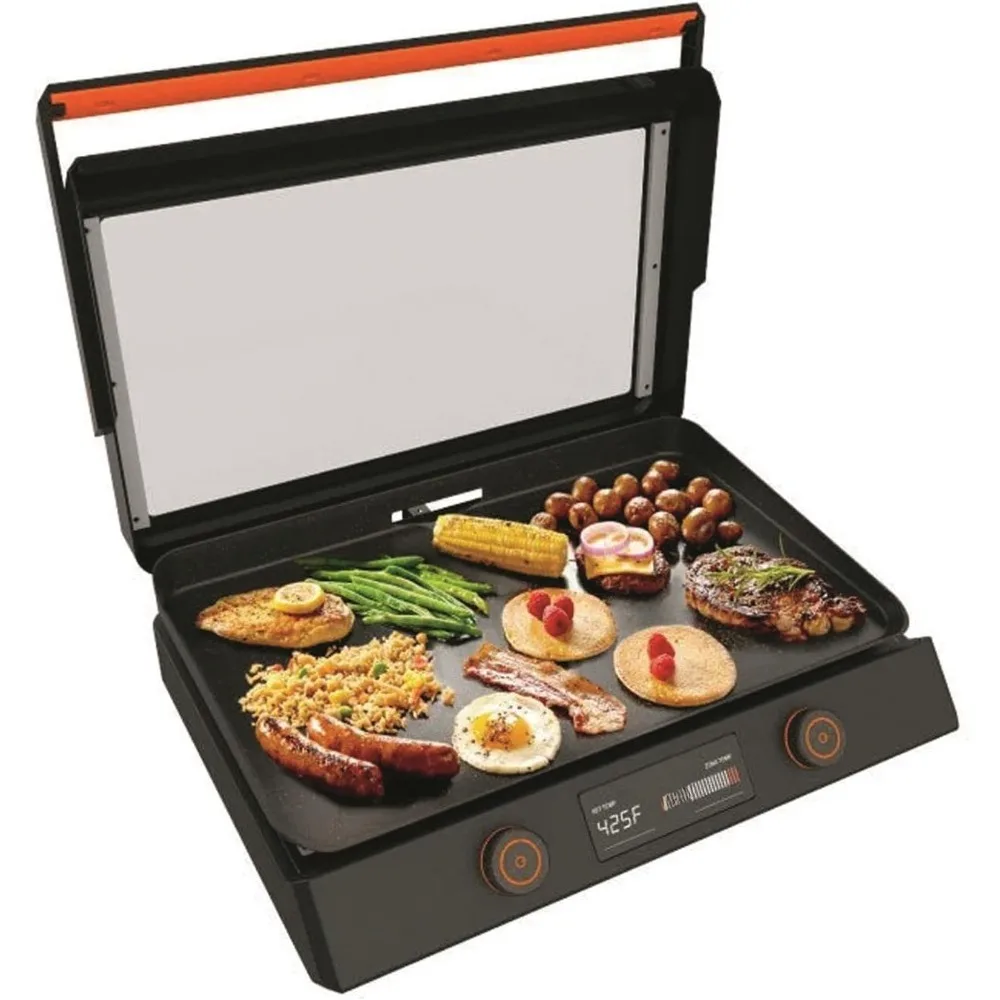 Outdoor grill - stainless steel tabletop grill with rotary and removable glass cover - perfect for outdoor grilling at home 2