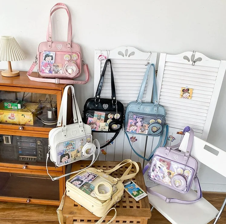 JIAERDI Lolita Heart White Handbag Women New Japanese Style Kawaii Pu Leather Ita Bags Female Harajuku Sweet Tote Bolso Mujer