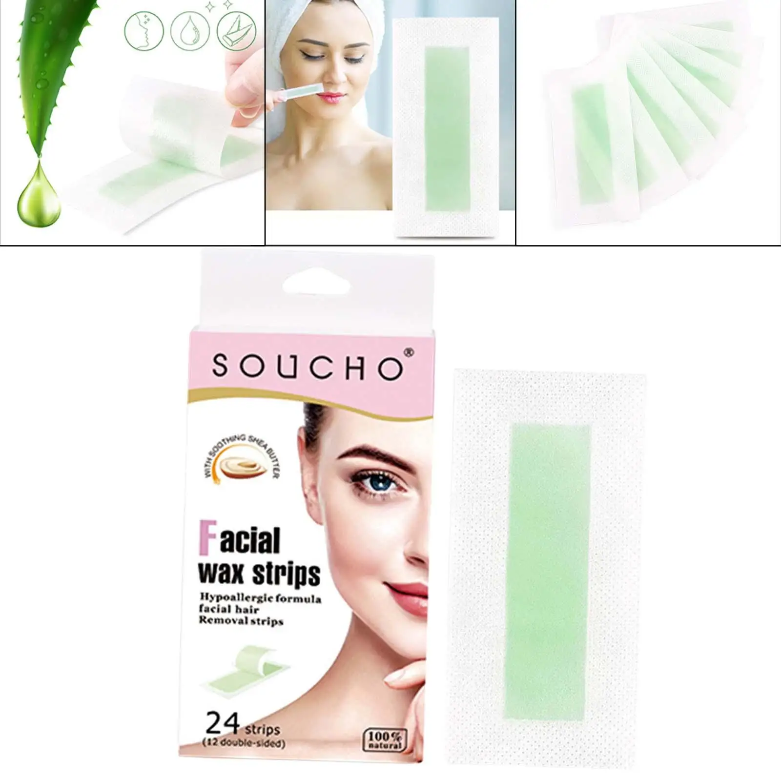 24Pcs Hair Removal Wax Strips Face Arm Home Waxing Kit Depilatory Epilator