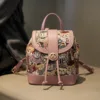 Beibaobao 2024 New Backpack Women's Cartoon Printed Student Backpack Large Capacity Contrast Canvas Travel Bag Handbag 1