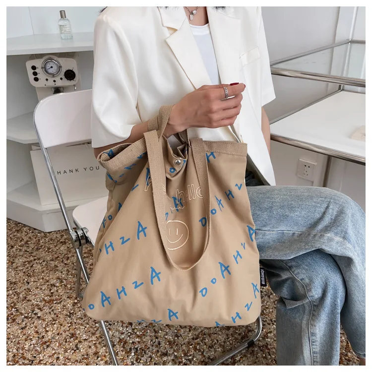 Large Size Famale Casual Canvas Fabric Top-handle Tote Bag Women Street  Fashion Cotton Big Size Soft Cloth Handbag Shopping Bag