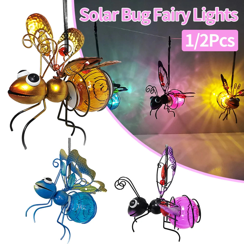 Solar Powered Hanging Bug Light Metal Hanging Flying Insects Lamp Garden Bug Light Ornament for Backyard Balcony Porch