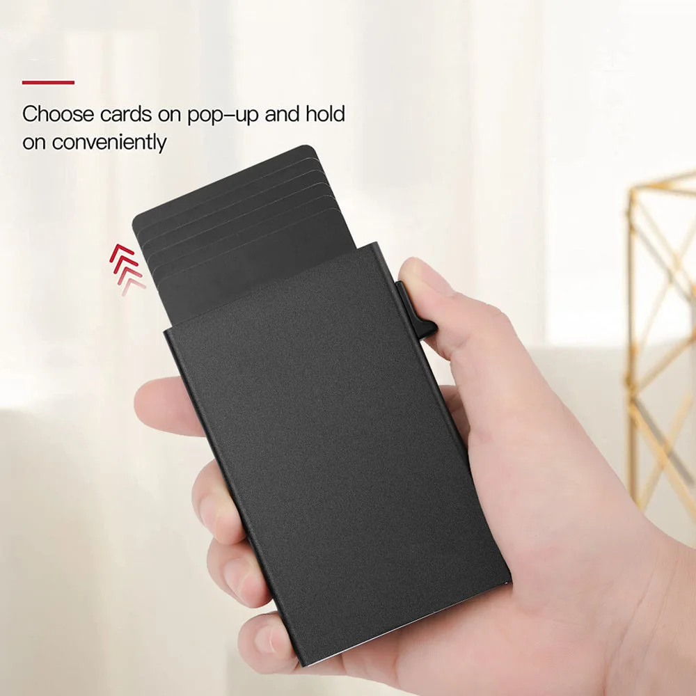 Business Thin Slim Aluminum Men Wallet wallet card holder card holder credit card holder credit card wallet card wallet wallet card bag document card wallet ID Credit Card Holder Mini RFID Wallet Case Automatic Pop up Bank Card Case Black