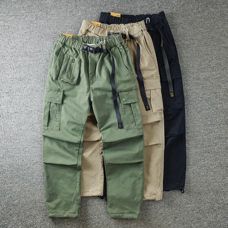 

men's overalls Autumn loose trend straight slacks, multi-pocket leggings and trousers men