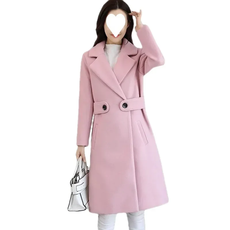 Korean Style Women's Mid-Length Woolen Coat Slimming Autumn Winter Fashion Big Coat Long Sleeve Button Closure Classic Color - Image 5