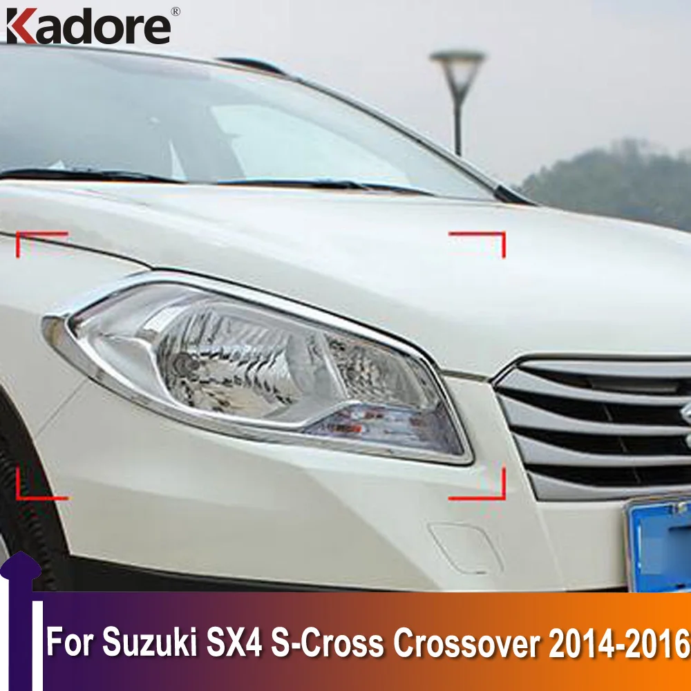 For Suzuki SX4 S-Cross Crossover 2014 2015 2016 Front Lamp Cover Headlight Trim Shells Auto Hoods Accessories ABS Chrome