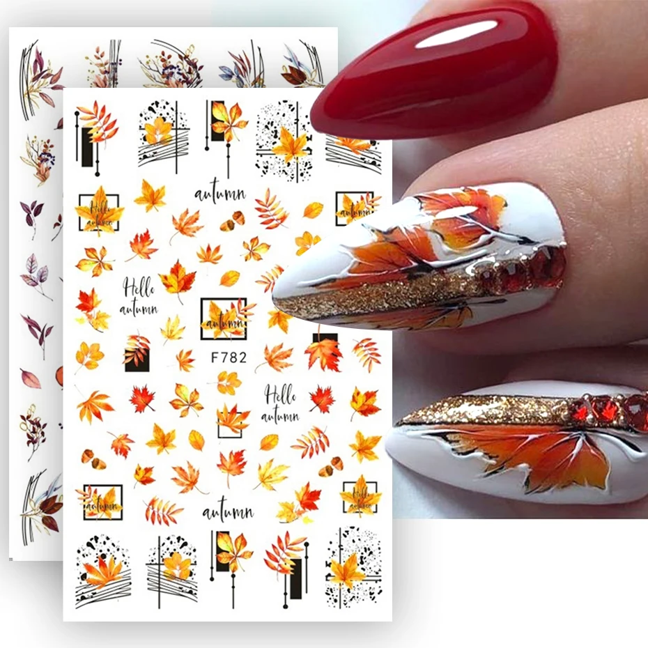 Description Picture 2 of item3D Maple Leaf Nail Art Sticker Gold Autumn Line Adhesive Slider Design Polished Decal DIY Manicure Decoration Accessories Tips