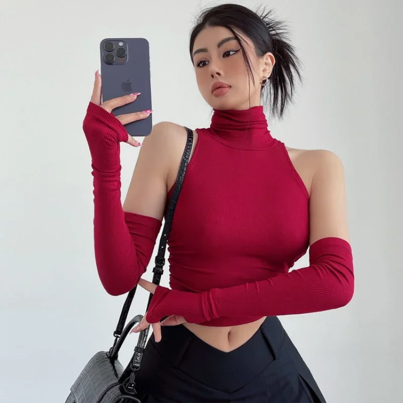 2025 New Spicy Girls Y2k Tops Oversleeve Sexy Turtleneck Tank Top for Women's Slim Fit Short tshirt Skinny Streetwear Crop Top