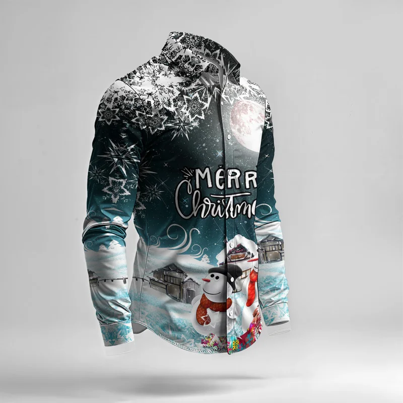 Christmas Printed Men's Shirt Set Two Piece Gingerbread Snowman_voghion.com