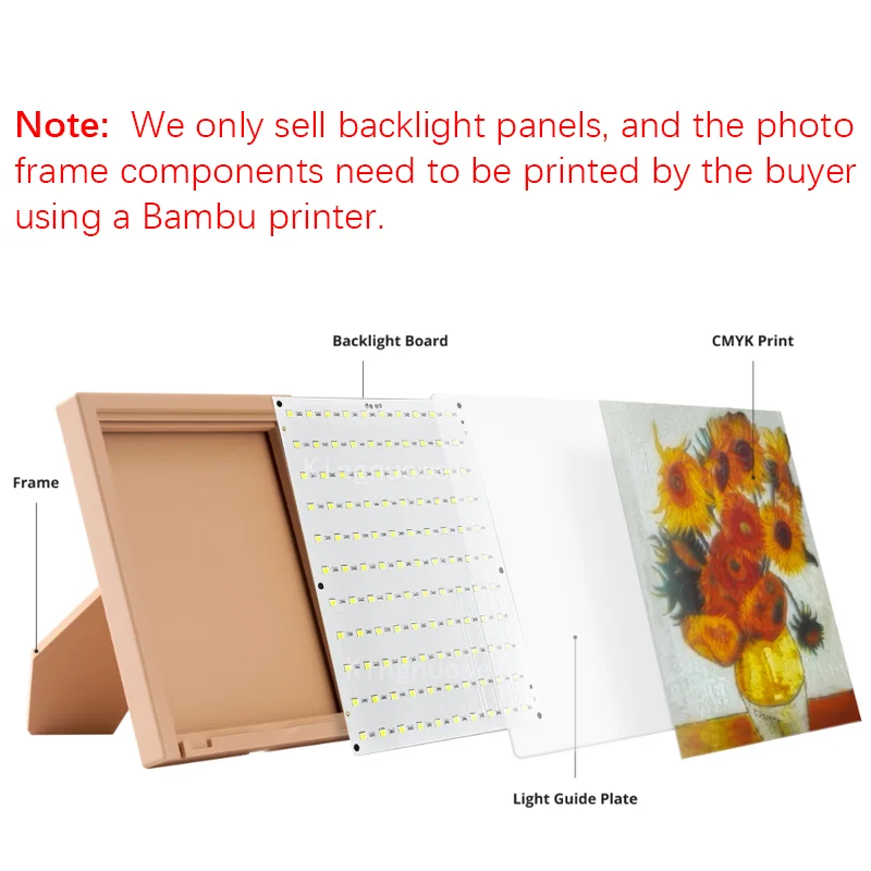 For Bambu lab CMYK LED Backlight Board Kit Lithophane LED Backlight Board Kit Dimmable cable Kit