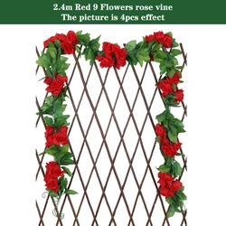 Silk Rose Vine Wall Décor - Artificial Hanging Floral Garland for Home and Wedding Decoration (9 red)