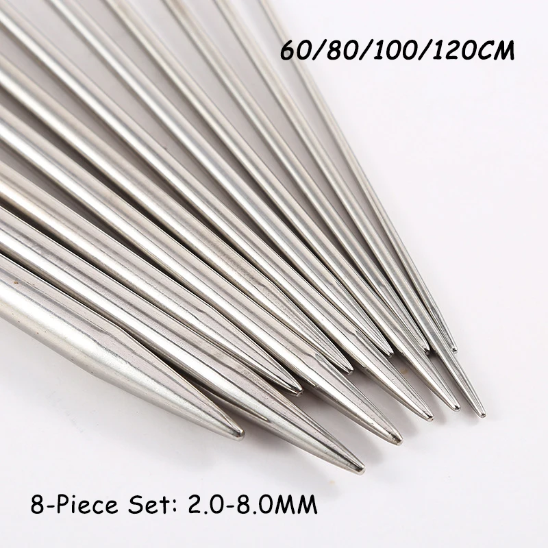 60-120cm 원형 스웨터 바늘 스테인리스 스틸 뜨개질 바늘 세트 DIY 직조 핀 바늘 공예 도구 (스웨터 실용)