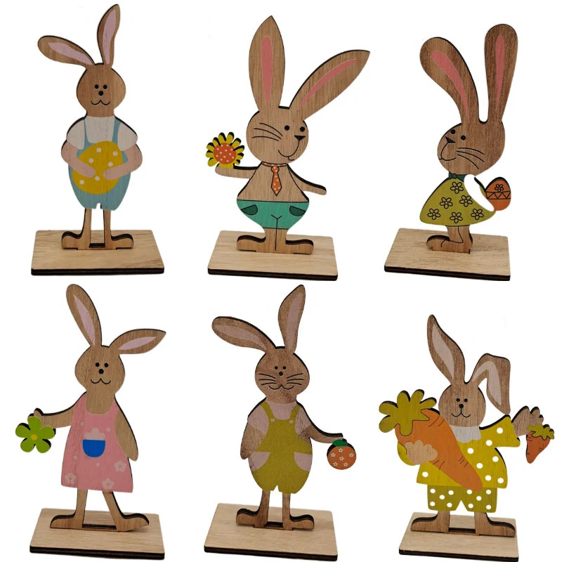 Décorations Pâques Lapin En Bois Zaloife - Lot De 2 (vert Avec Fleurs, Jaune Avec œufs) - Socle Inclus - Décoration Maison, Jardin, Cadeau