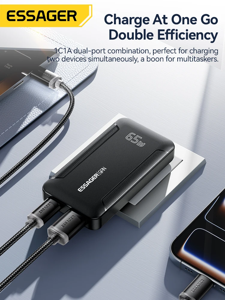 Essager Slim 65W GaN Portable Folding Fast Charger