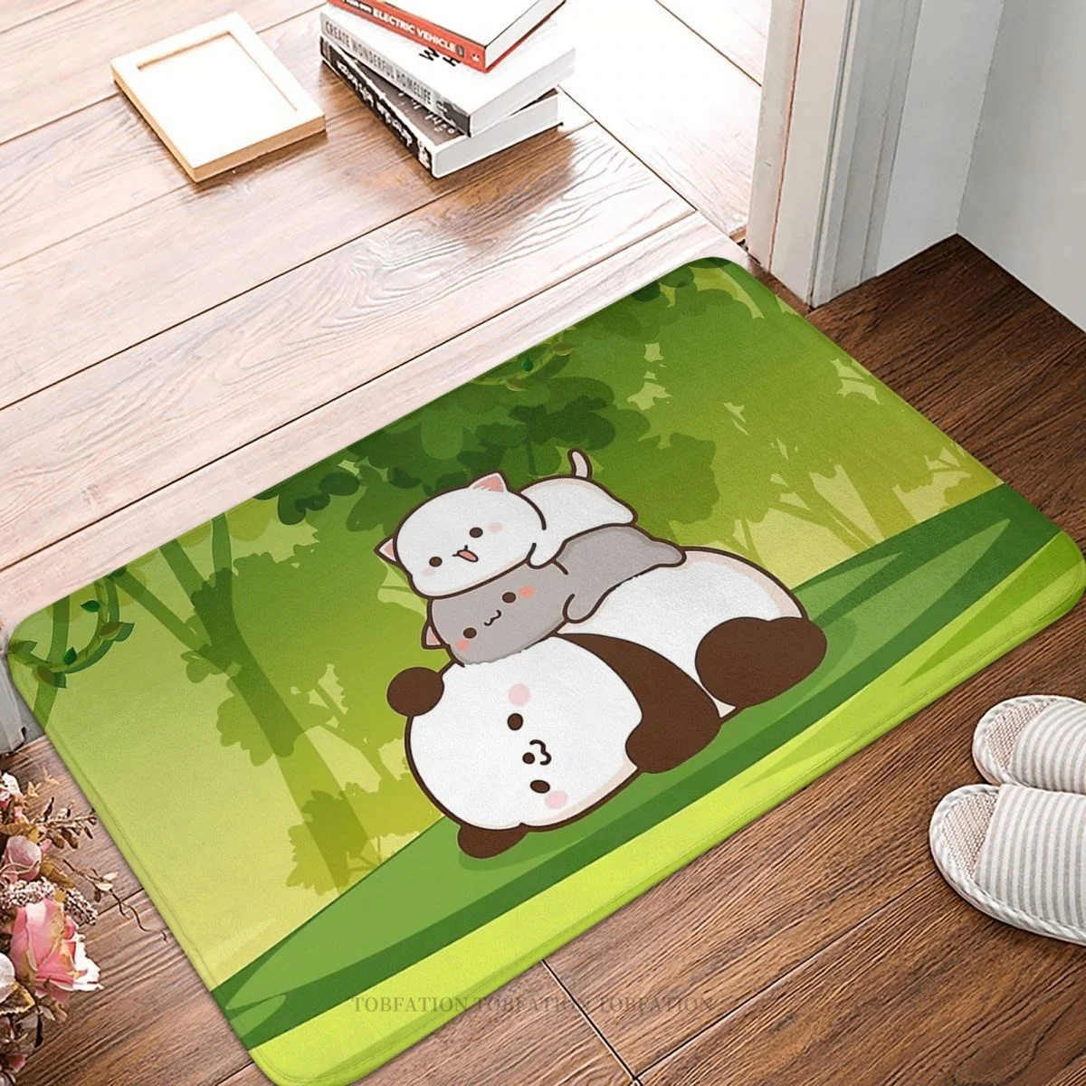 

Peach Cat Non-slip Doormat Goma Had Fun In The Forest With A Panda Bath Kitchen Mat Welcome Carpet Flannel Modern Decor