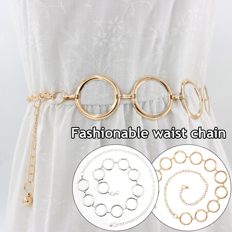 Cinturones de cadena de para mujer, anillo con flecos, cadenas de cintura de aleación, anillo grande, cinturón de cintura largo geométrico hueco| | - AliExpress